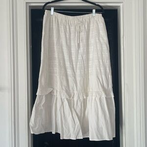 Meadows White Cotton Tiered Eyelet Ruffle Midi Skirt Size US 10 Large